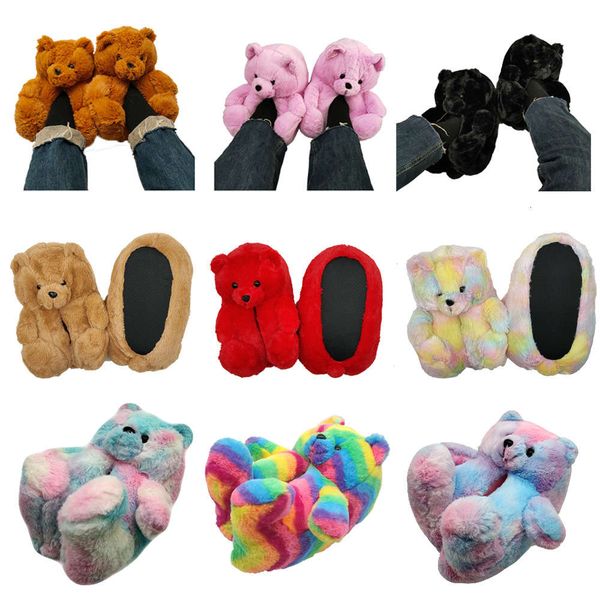

new multi color women's all inclusive teddy bear slippers, Black