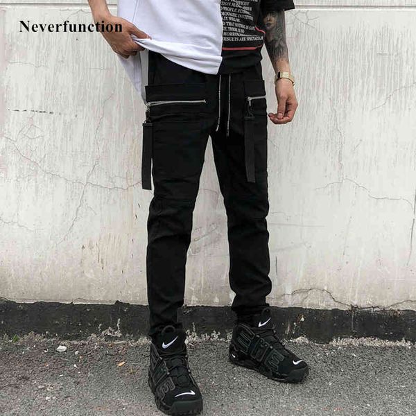 

pant men streetwear slim fit multi-pocket casual autumn hip hop male elastic waist cotton black joggers sweatpants