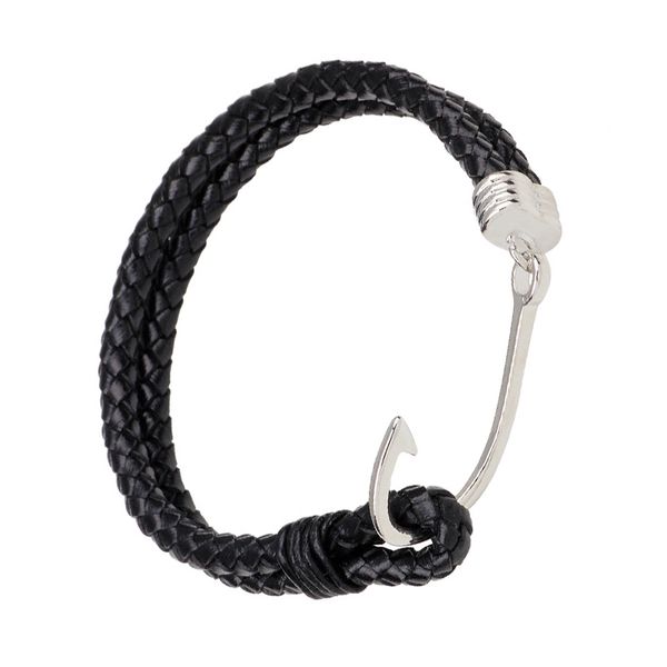 

multilayer women leather bracelet charming metal fish hook man bracelets bangles handwoven string rope jewelry, Golden;silver