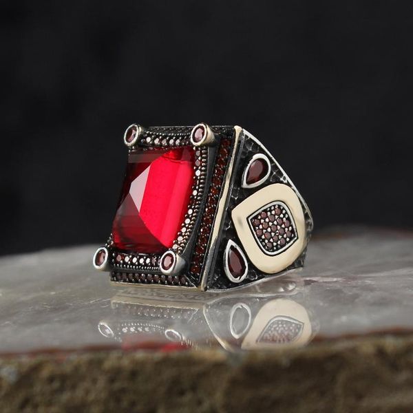 

cluster rings 925 sterling silver ring for men zircon stone jewelry fashion vintage gift onyx aqeq mens all size, Golden;silver
