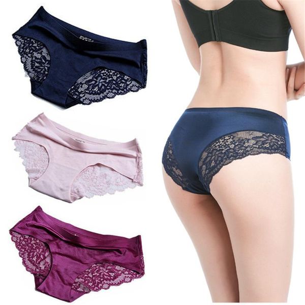 

3pcs/pack women underpants soft seamless lace cotton breathable female middle waist lady stretching briefs panties lingerie women's, Black;pink