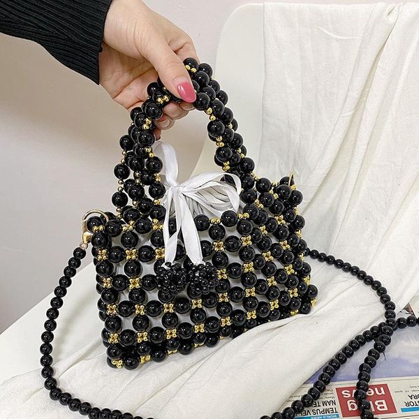 

evening bags fashion mini hollow woven bag ladies acrylic beaded handbag pearl crossbody casual hand-woven shoulder summer purses