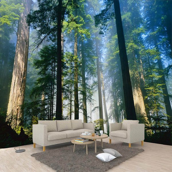 Murais 3D Murais Personalizados Papel de Parede Natureza Namorada Árvores Trees Forest Sunshine Papel de Parede Sala de estar Mural Papel de Parede 3D