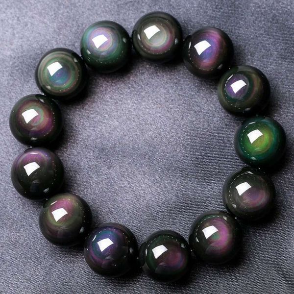 

natural obsidian bracelet double color eyes for men and women all green purple beads single ring bracelet, Black