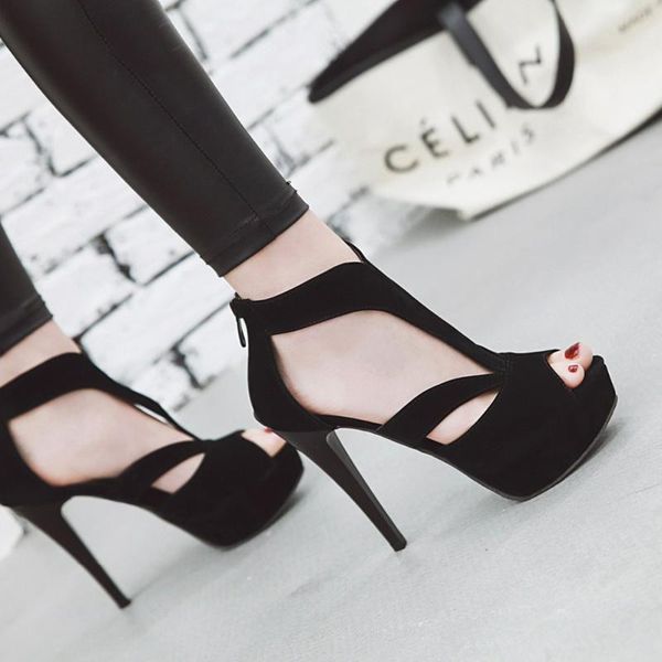 

fashion womens high heels sandals casual party platform pumps peep toe shoes lady plus big large size 33-43 dress, Black
