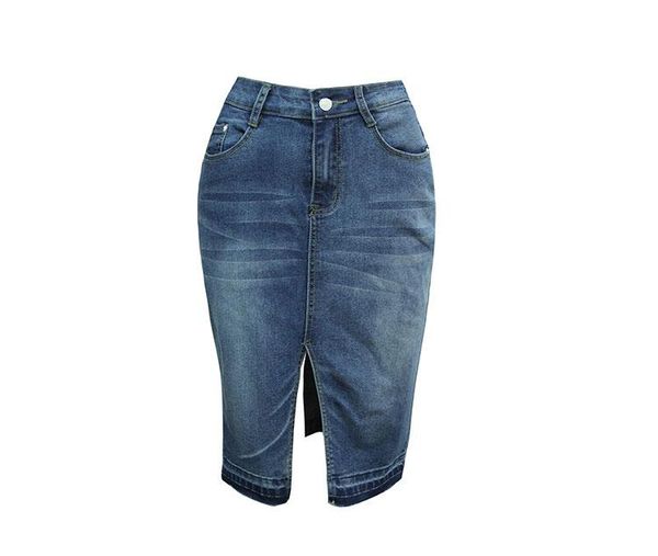 

skirts elegant women denim midi skirt split ladies jean zipper knee-length, Black