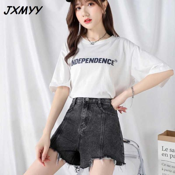 

women's jeans icclek high waist denim shorts summer loose and thin a-line outer wear net red temperament wide-leg pants tren, Blue