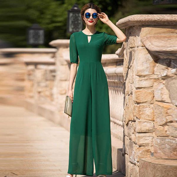 High Street Green Jumpsuit para mulheres verão noite chiffon elegante comprimento total macacos mais tamanho 3xl 4xl 210625