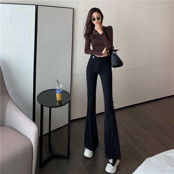 

women's pants & capris loose 2021 summer spring plus size korean high waist trousers women suit casual solid office wide leg flare pant, Black;white