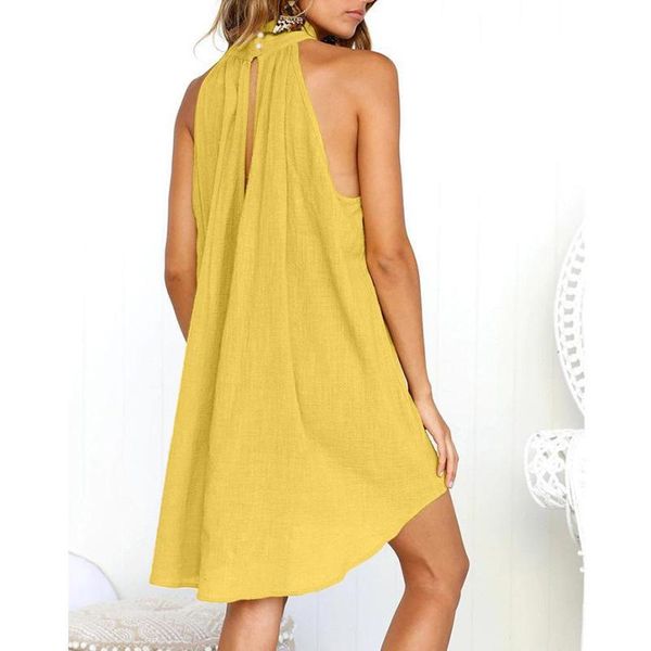 

#0112 women summer dress 2021 plus size sleeveless cotton linen mid dresses women's loose backless solid color femme casual, Black;gray