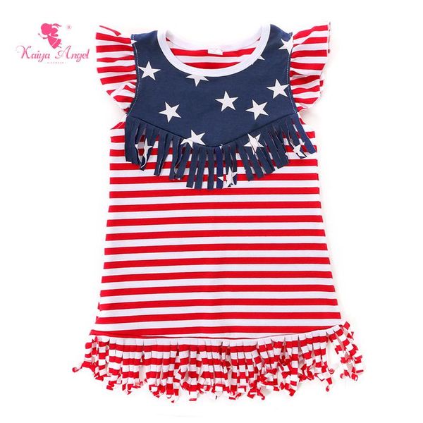 

girl's dresses kaiya angel 2021 us patriotic girls summer dress 4th of july kids for tassel white red stripe with stars, Red;yellow