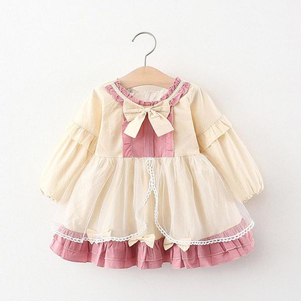 

girl's dresses kids girls fashion autumn dress fall long sleeve vestidos baby toddler cute princess born casual bow clothes 0-3y, Red;yellow