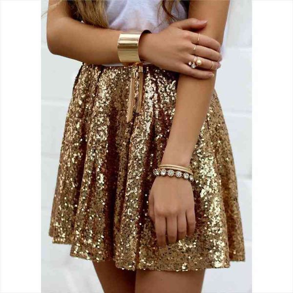 

women bottoms gold a-line sequin skirt bling short party pleated skirt summer high waist night out club mini, Black
