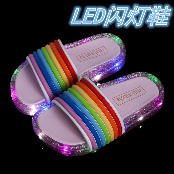 

slipper children' slippers luminous rainbow shoes baby sandals and led flashing lights jelly girls princess, Black;grey