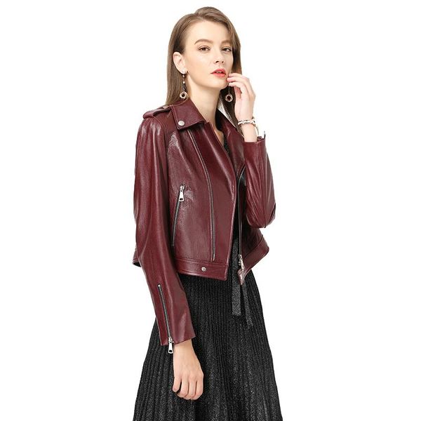 

women's leather & faux luxury genuine real sheepskin suede jacket coat spring autumn women short outerwear coats garment lf6006, Black