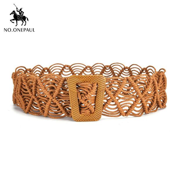 

NO.ONEPAUL Women Belt Ethnic Style Hand-woven Waist Seal Female Wide Dress For Square Buckle Belts, Black;brown