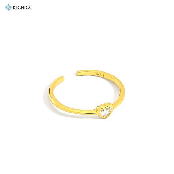 

cluster rings kikichicc 100% 925 sterling silver gold one zircon heart slim ring 2021 rock punk fashion jewelry wedding jewellry, Golden;silver