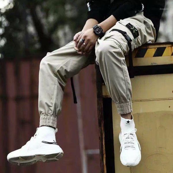 

men's pants man jogger camouflage side pockets loose style sweatpants fashion 2021 high street casual, Black
