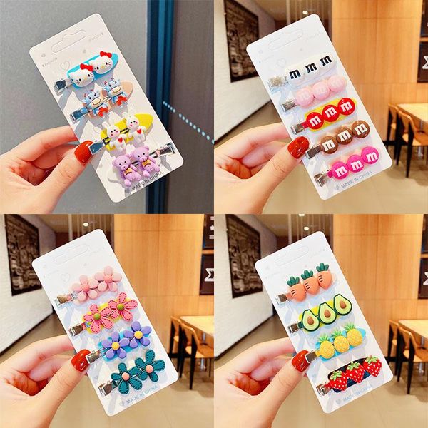 

hair accessories 4pcs/set girls cute cartoon flower no impress product hairpins kids lovely side clips barrette fashion, Slivery;white
