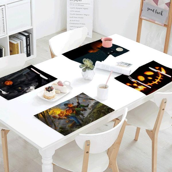 

table cloth happy fall halloween pumpkin kitchen napkin moon black cat castle dragon linen christmas reusable tea towel