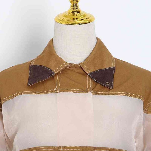 

casual hit color jacket for women lapel long sleeve patchwork loose coat female spring clothing 2021 fashion, Black;brown