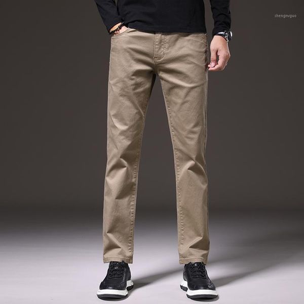 

men's pants classic rivet 98% cotton comfortable fitted straight solid color casual 2021 spring brand pant,710, Black