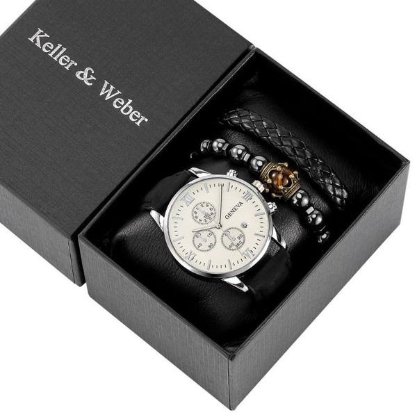 

wristwatches men's watches luxury white dial business quartz watch retro handmade bead braided bracelets clocks gift to boyfriend hu, Slivery;brown