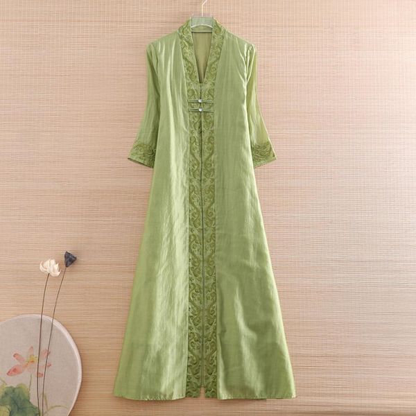 

ethnic clothing women trench coat embroidery tencel overcoat fashion thin light elegant lady a-line windbreaker outwear female s-xxxl, Red