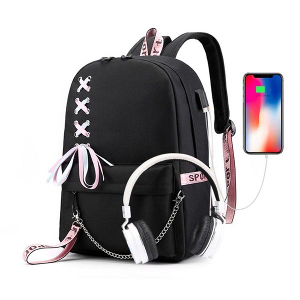 

youth shoelace backpack chain cute usb charging couple schoolbag school bags