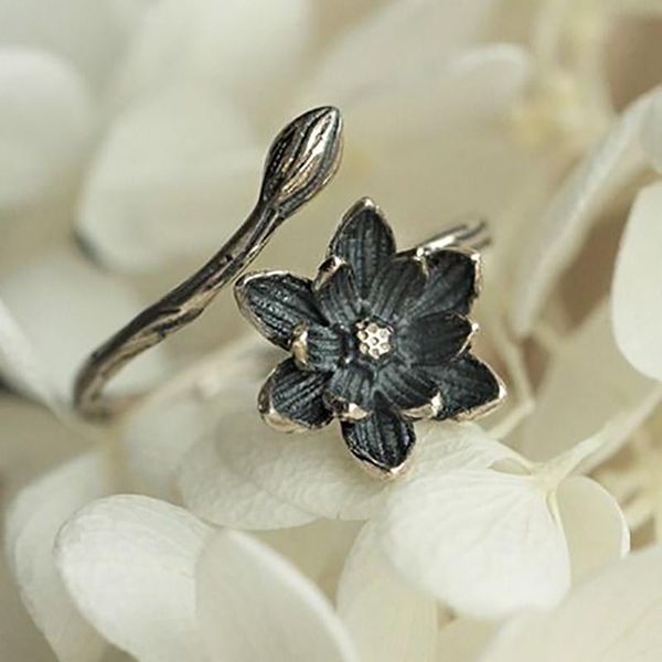 

cluster rings silver original retro niche forest flower shape high-grade luxury opening no mosaic women's ring, Golden;silver