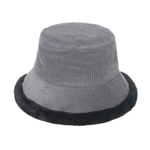 

2021 hat womens winter new corduroy striped the edge of rabbit hair bucket hat thickened warm plush curled brim basin hat no. 1, Blue;gray