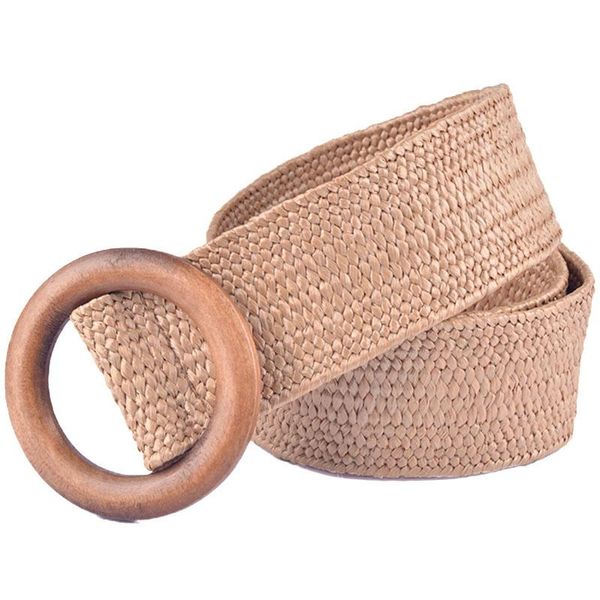 

belts -braided belt with wooden buckle ladies casual solid luxury fashion dress summer women straw wood, Black;brown