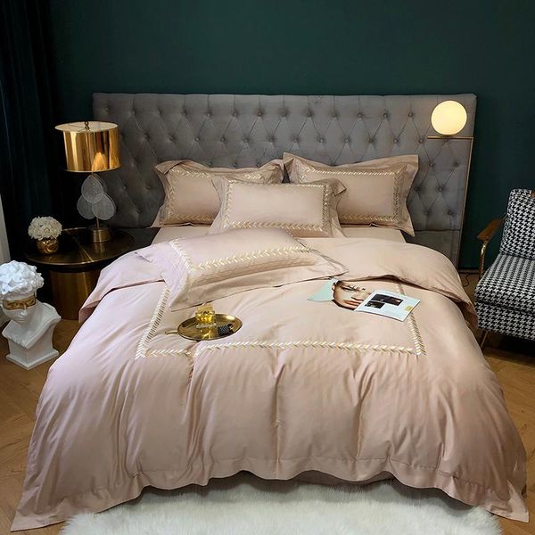 

bedding sets solid embroidery duvet cover 600tc egyptian cotton soft 4pcs vintage set bed sheet 2 pillowcase quillt