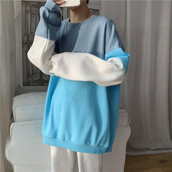

men's hoodies & sweatshirts cotton contrast hoodie korean casual pullover fashion loose streetwear stitching sweatshirt men, Black