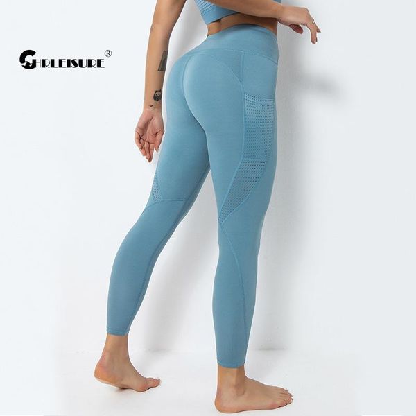 

yoga outfit chrleisure gym sport leggings hollow high waist hip lift running women's pants side pockets quick dry breathable sportswear