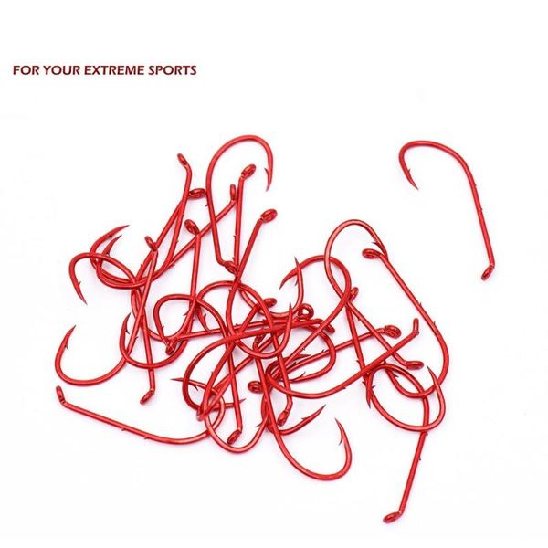 

fishing hooks 25pcs/bag sea hook red curved handle baits high carbon steel fish