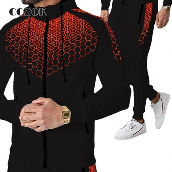 

2-piece 3D men's sportswear, long sved Hoodie zipper, running , high quality, fashion, spring and autumn, new style, Gray