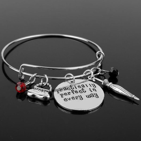 

link, chain movie trinket bangles bracelets for women mary poppins handbags/umbrella charms bracelet adjustable bangle, Black