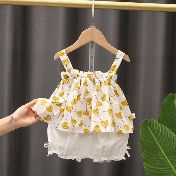 

clothing sets toddler baby girls summer clothes outfit thin floral sling for 1 year birthday suit babies 0-2 t, White