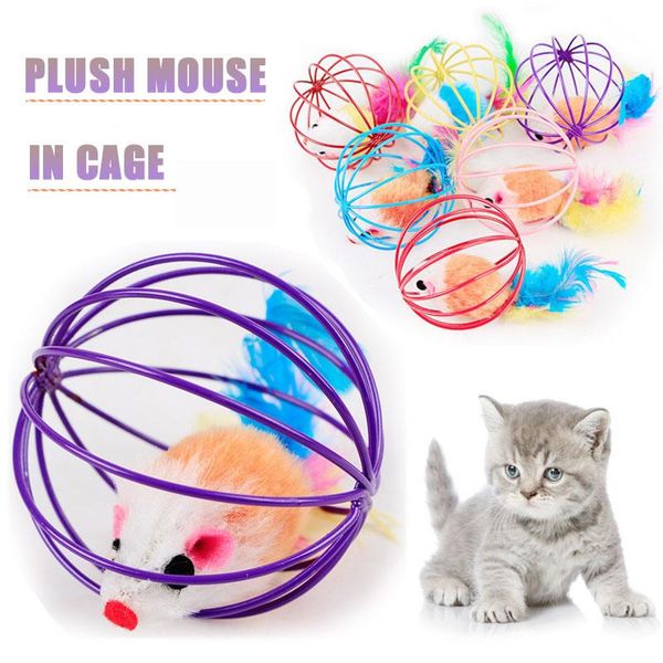 

cat toys 1pc random color mouse cage for pet cute scratch ball colorful funny tumble kitten teaser gift cats supplies