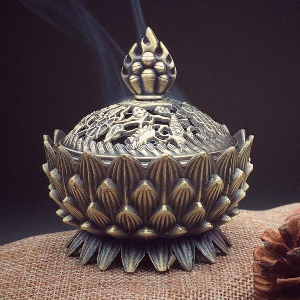 

lotus flower incense burner middle eastern style buddhism censer zinc alloy bronze mini metal craft home bedroom decor fragrance lamps