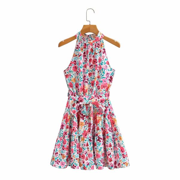 

fashion round neck sleeveless women with belt dress vintage holiday wind chic female mini dresses vestidos mujer 210507, Black;gray