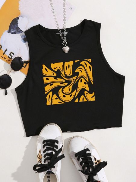 

plus cartoon graphic tank r4by#, Black