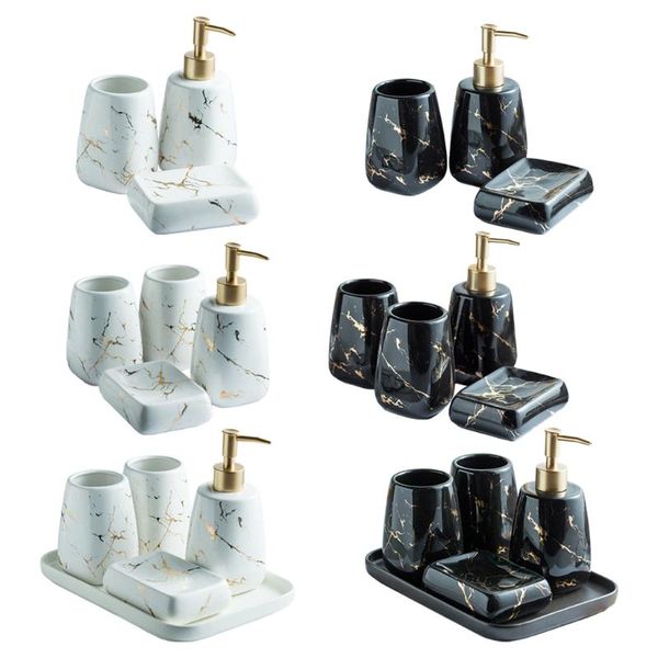 

bath accessory set bathroom counteraccessories kit ceramic marble pattern lotion dispenser soap tray tumbler cup