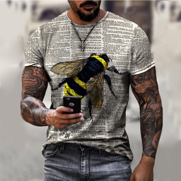 

honeybee pattern men 3d printe t-shirt visual impact party streetwear punk gothic round neck american muscle style short sleeves, White;black