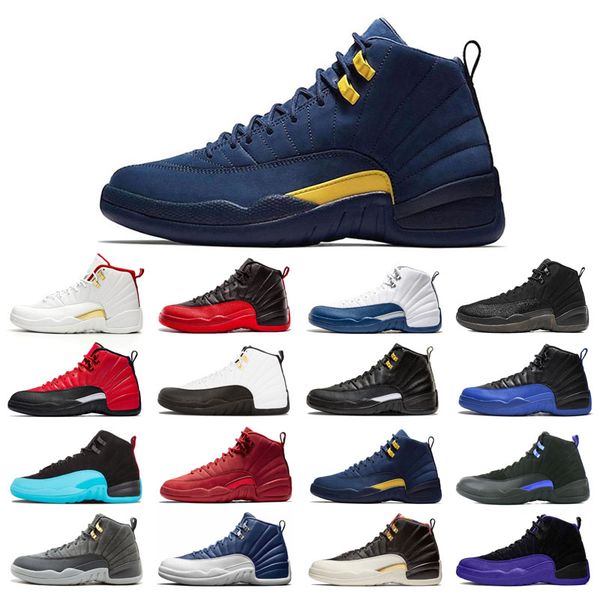 

with box 12s basketball shoes 12 for man black purple bulls dark grey fiba flu game french blue winterized wings utility gold michigan size