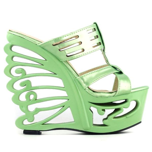 

holographic/red stud cut-out t bar butterfly heel mule sandals dress shoes, Black
