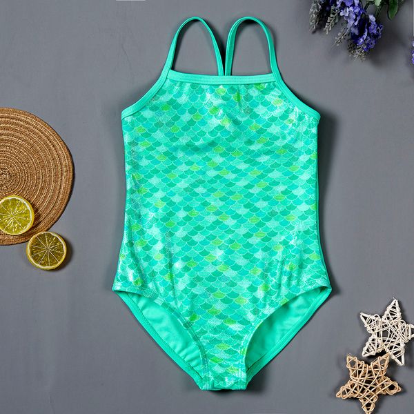 

3-16years large girls swimsuit new 2021 green mermaid swimwear for children one piece teenager girls bathing suit st199by air