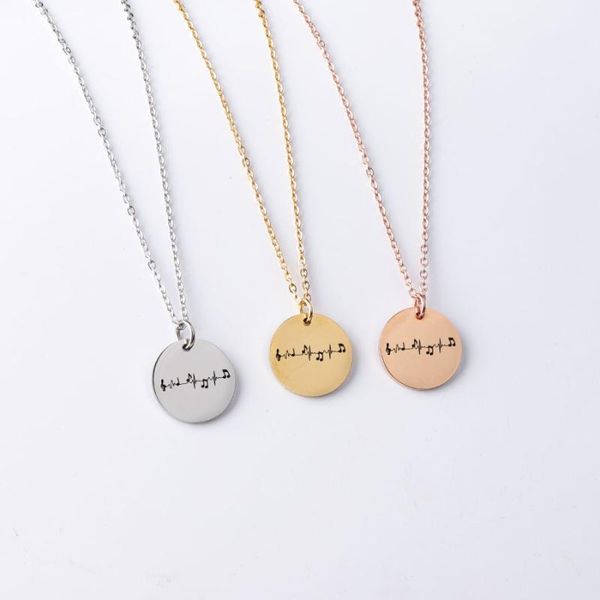 

fnixtar 10pcs 20mm laser music note round disc pendant necklace stainless steel chain for women's men's gifts jewelry necklaces, Silver