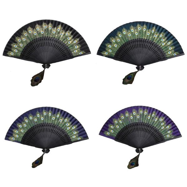 

chinese style peacock patterned hand fans vintage silky handheld folding fan other home decor